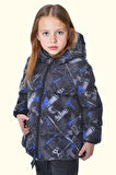 Kız Çocuk Dijital Desen Polar Su Ve Rüzgar Geçirmez Kapüşonlu Şişme Kışlık Mont