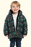 Erkek Çocuk Dijital Desen Polar Su Ve Rüzgar Geçirmez Kapüşonlu Şişme Kışlık Mont