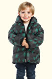 Erkek Çocuk Dijital Desen Polar Su Ve Rüzgar Geçirmez Kapüşonlu Şişme Kışlık Mont