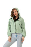 Kadın Su Geçirmez Ve Rüzgara Dayanıklı Kapüşonlu Çıt Çıtlı Mevsimlik Yağmurluk