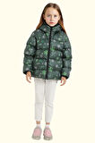 Kız Çocuk Pusula Desen Polar Su Ve Rüzgar Geçirmez Kapüşonlu Şişme Kışlık Mont
