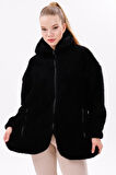 Kadın Peluş Rüzgar Geçirmez Welsoft Çift Kışlık Mont Kaban