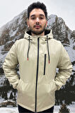 Spor Erkek Taba  Kürklü Su Ve Rüzgar Geçirmez Kapüşonlu  Mont & Kaban & Parka