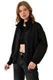 Spor Kadın Taş Dik Yaka Su ve Rüzgar Geçirmez Oversize Crop Mevsimlik Yağmurluk Rüzgarlık