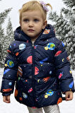 Spor Kız Spor Çocuk Içi Polarlı Kapüşonlu Gezegen Yıldız Desenli   Mont & Kaban & Parka