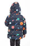 Spor Erkek Spor Çocuk Içi Polarlı Kapüşonlu Gezegen Yıldız Desenli   Mont & Kaban & Parka