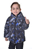 Spor Erkek Spor Çocuk Saks Antrasit Dijital Desen  Polar Su ve Rüzgar Geçirmez Kapüşonlu   Mont