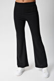Kadın Likralı Siyah Beli Lastikli Ispanyol Paça Pantolon