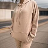Unisex Üç İplik Şardonlu Oversize Hoodieli Eşofman Takımı