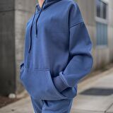 Unisex Üç İplik Şardonlu Oversize Hoodieli Eşofman Takımı
