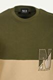 Haki Erkek Bisiklet Yaka Logo Nakışlı 3 İplik Çift Renk Sweatshirt NCS JEANS 1624