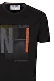 Erkek Tişört Bisiklet Yaka Siyah %100 Pamuk Slim Fit Desenli T-shirt NCS JEANS 1197