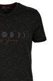 Erkek Siyah Slim Fit Baskılı Bisiklet Yaka %100 Pamuk T-shirt Jeans 1931
