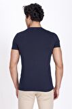 Erkek Lacivert V Yaka Düz Tshirt % 100 Pamuk Compact Penye 1051