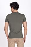 Erkek Haki V Yaka Düz Tshirt % 100 Pamuk Compact Penye 1051