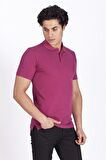 Erkek Mürdüm Polo Yaka Cepsiz Slim Fit Dar Kesim %100 Pamuk Düz Tshirt 1055 NCS