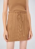 Peraluna Saç Örgü Desenli Kadın Triko Etek Camel