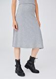 Peraluna Kloş Kesim Kaşmir Karışım Diz Altı Triko Etek Gri Melanj