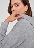 Peraluna Kaşmir Karışım Kapüşonlu Bol Kesim Kadın Triko Kazak Gri Melanj
