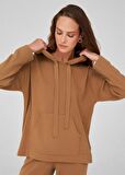 Peraluna Kaşmir Karışım Kapüşonlu Bol Kesim Kadın Triko Kazak Camel