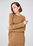 Peraluna Yırtmaçlı Bol Kesim Kaşmir Karışım Kadın Triko Kazak Camel