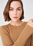 Peraluna Yırtmaçlı Bol Kesim Kaşmir Karışım Kadın Triko Kazak Camel