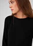 Peraluna Yırtmaçlı Bol Kesim Kaşmir Karışım Kadın Triko Kazak Siyah