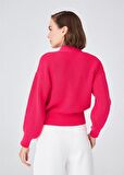 Peraluna Selanik Örgü %100 Pamuk V Yaka Kalın Hırka Azalea Pink