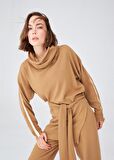 Peraluna Kaşmir Karışım Uzun Balıkçı Yaka Kemerli Bol Kesim Kadın Triko Kazak Camel