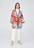 Peraluna Çicek Desenli Bol Kesim Pamuklu Kadın Triko Kimono Çok Renkli
