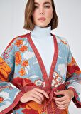 Peraluna Çicek Desenli Bol Kesim Pamuklu Kadın Triko Kimono Çok Renkli
