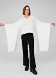 Peraluna Viskon Karışım Egzotik Kadın Triko Kimono Ekru