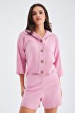 Peraluna MUJO CARDIGAN & SHORTS %100 Pamuk Kadın Triko Şort Takım Şeker Pembe