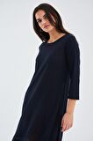 Peraluna Bol İnce Yazlık Şifonlu Kadın Triko Elbise Lacivert
