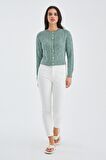 Peraluna ELLA CARDIGAN Ajur Detaylı Yazlık Düğmeli Kadın Triko Hırka Nil Yeşil