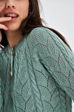 Peraluna ELLA CARDIGAN Ajur Detaylı Yazlık Düğmeli Kadın Triko Hırka Nil Yeşil