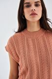 Peraluna SİMA BLOUSE Ajur Detaylı Düşük Kollu Yazlık Kadın Triko Bluz Somon