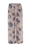 Peraluna ROSA TROUSER Gül Desenli Cepli Saten Kadın Pantolon Koyu Pudra/Mor