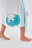 Peraluna LOTUS Balık Aplikeli Keten Karışımlı Diz Altı Kadın Kimono Beyaz