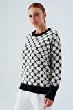 Peraluna DONNA PULLOVER Petek Desenli Kadın Triko Kazak Siyah/Ekru