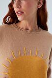 Peraluna SUNNY PULLOVER El İşlemeli Desenli Kadın Triko Kazak Bej/Kahve