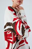 Peraluna POLINA PULLOVER Çiçek Desenli Uzun Kadın Triko Kazak Ekru Multi
