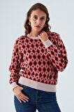 Peraluna TRUDY PULLOVER Baklava Desenli Standart Kesim Kadın Triko Kazak Multi Pudra