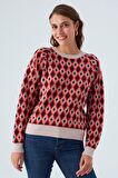 Peraluna TRUDY PULLOVER Baklava Desenli Standart Kesim Kadın Triko Kazak Multi Pudra