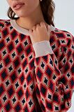 Peraluna TRUDY PULLOVER Baklava Desenli Standart Kesim Kadın Triko Kazak Multi Pudra