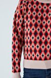Peraluna TRUDY PULLOVER Baklava Desenli Standart Kesim Kadın Triko Kazak Multi Pudra