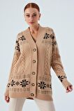 Peraluna IVORY CARDIGAN Jakarlı Cepli Uzun Kadın Triko Hırka Camel