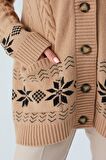 Peraluna IVORY CARDIGAN Jakarlı Cepli Uzun Kadın Triko Hırka Camel