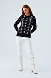 Peraluna GEMINI PULLOVER Ağaç Desenli Standart Kesim Kadın Triko Kazak Siyah/Ekru