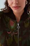 Peraluna FIORI BOMBER JACKET Çiçek Desenli Fermuarlı Organik Pamuklu Kadın Triko Ceket Çok Renkli